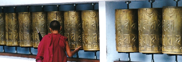 Tibetan Buddhist monk prayer wheel